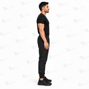 Men's Black Windbreaker Trouser Elastic Waist Casual <b>Joggers</b> Breathable Midweight <b>Nylon</b> Pants Right Leg Logo Autumn Wear - Product Image 3