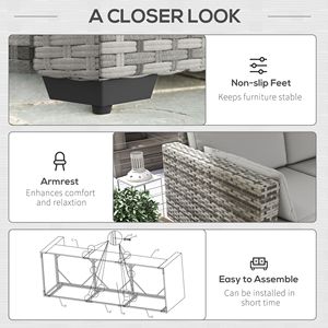 โซฟาหวาย PE หวาย3ที่นั่งกลางแจ้งพร้อมเบาะรองนั่งทรงลึกเฟอร์นิเจอร์สวนโซฟาโครงเหล็กสีเทา - Product Image 6