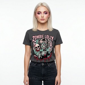 T-shirt personnalisé pour femme en gros, motif rose gothique et zombie, impression sérigraphique de haute qualité, esthétique sombre, vêtements féminins - Product Image 5