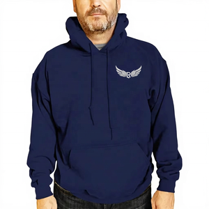 Sudadera con Capucha Azul Marino para Hombre, Logotipo de Alas Bordado, Corte Regular, Felpa, Informal, con Bolsillo Delantero, para Otoño - Product Image 1
