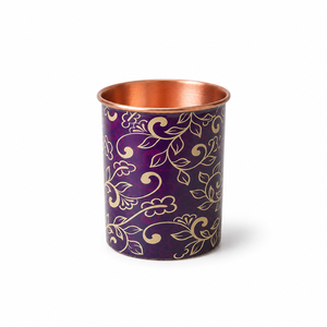Vaso de Agua de Cobre Puro con Diseño Floral Morado de Lujo, Hecho a Mano, Taza Ayurvédica, Vajilla de Cocina, Venta al Por Mayor - Product Image 1