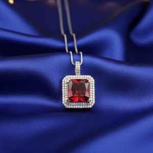 Emerald Shape <b>Ruby</b> Pendant 925 Sterling Silver Red Gemstone Solitaire July Birthstone Pendant For Women - Product Image 6