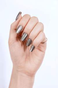 Uñas Postizas Azules Ojo de Gato, Uñas Artificiales al por Mayor, ABS, Estampado a Presión, Almendradas Medianas, Personalizadas con Brillo Dorado, Fabricante OEM ODM - Product Image 4
