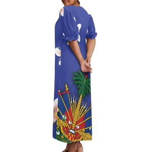 Último Modelo de Vestido Maxi con Estampado Tribal Hawaiano, Vestido Midi Fluido para Mujer, Vestido Casual con Mangas Abullonadas, Estilo Polinesio Haitiano - Product Image 2