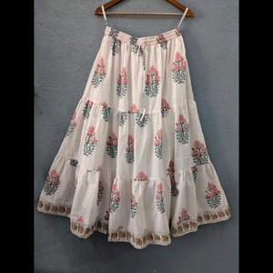 Jupe en coton indien, jupe en coton imprimé à la main, jupe en coton à fleurs doublée, silhouette magnifique - Product Image 5