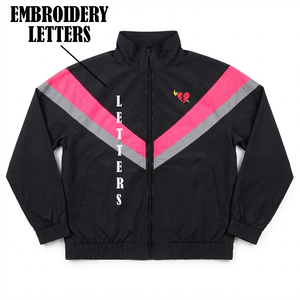 Custom Sorority Windbreaker <b>Jacket</b> Black <b>Pink</b> Chevron Embroidered Greek Letter Logo Full Zip Fraternity Apparel OEM ODM - Product Image 1