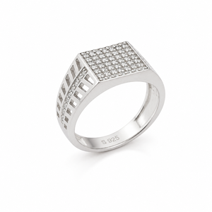 925 Sterling Silver Diamond Cluster Square <b>Mens</b> <b>Ring</b> High Polish Geometric Wedding Party Gift Fine Jewelry Band - Product Image 3