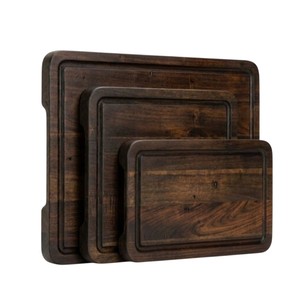 Juego de 3 tablas de cortar de madera con asas, elegantes tablas de nogal negro para preparar alimentos en la cocina y como plato para servir. - Product Image 2