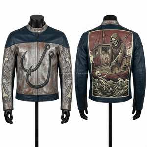 Fire Skeleton Flame Print <b>Racing</b> Leather <b>Jacket</b> Mens Distressed Black Orange Motorbike Biker Protective Coat Graphic Fashion - Product Image 6