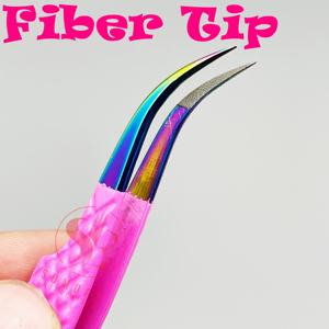 Pinzas de pestañas de acero inoxidable con logotipo personalizado profesional Pinzas de extensión de pestañas curvas de volumen de etiqueta privada de fibra puntiaguda - Product Image 2