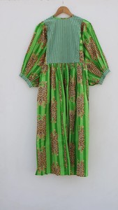 Vestido Midi de Gasa de Algodón Estampado a Mano, Vestido de Verano para Mujer - Product Image 4