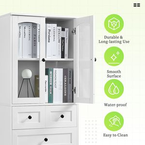 Mobiletto Alto in MDF per Bagno con Quattro Ante e Cassetti, Ripiano Regolabile per Vanità da Bagno - Product Image 5