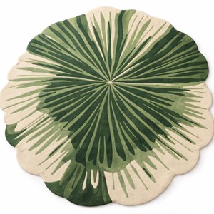 Tapis rond moderne à motif botanique de feuilles de palmier tropicales, antidérapant, pour salon, en forme originale, vert et crème - Product Image 2