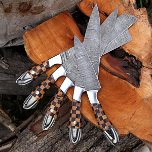 Handmade Custom Damascus Steel Kitchen Chef <b>Knife</b> <b>Set</b> with Roll Beg Includes Vegetables Cutting <b>Knife</b> and Pakka Wood Handle - Product Image 3