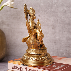Statue en laiton faite à la main Sculpture du dieu hindou Saraswati sur Hans religieux spirituel décor à la maison cadeau fabriqué à la main déesse Figurine - Product Image 5