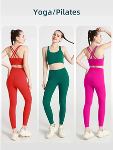Conjunto de yoga de 2 piezas para mujer, novedad de verano: Top de nailon con espalda cruzada y leggings deportivos para Pilates, fitness y atletismo. Chándal para mujer. - Product Image 4