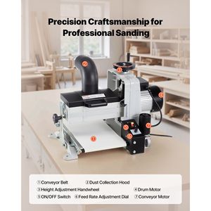 Lijadora de Tambor de Banco de 10 Pulgadas con Motor Dual, 1HP, 1725 RPM, Velocidad Variable, Cinta Transportadora Recolectora de Polvo de 4 Pulgadas, Maquinaria para Trabajar la Madera - Product Image 5