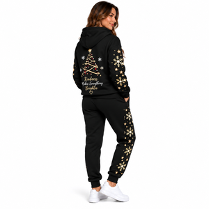 Ensemble de survêtement de Noël pour femmes, sweat-shirt à capuche et pantalon de jogging, imprimé flocon de neige noir et or, tenue décontractée d'hiver, ensemble deux pièces - Product Image 4