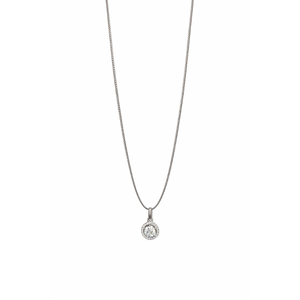 Collar con Colgante de Halo de Diamantes, Diseño Clásico Solitario Redondo, Acabado Pulido, Cadena de Caja, Regalo para Mujer - Product Image 1