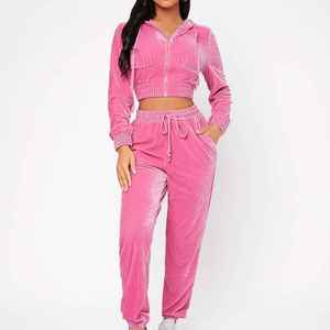 Survêtements d'hiver unisexes grande taille personnalisés, écologiques, légers, respirants, en velours, 2 pièces avec taille élastique et poches latérales - Product Image 1