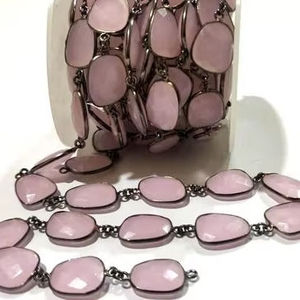 Cuarzo Rosa Natural de 12 a 15 mm, con facetado briolette, conector de bisel, cadena vendida por pie - Product Image 3