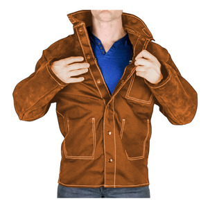 Heavy Duty Reflective Safety <b>Construction</b> Welding <b>Jacket</b> Cowhide Split Leather Firefighting Heat Welder <b>Work</b> Protection - Product Image 2