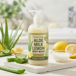 Gel Douche Corporel Herbal de Qualité Supérieure au Lait d'Aloe et au Citron, Enrichi en Niacinamide, Blanchissant, Antibactérien et Hydratant - Product Image 2