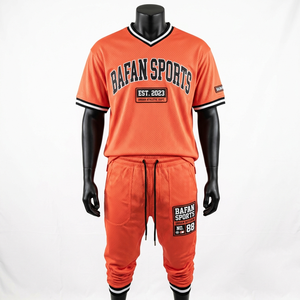 Premium 180 GSM Polyester <b>Mesh</b> Jersey <b>Pants</b> Set Orange Contrast Rib Stripe Panel Heat Transfer Logo Sets men's - Product Image 1