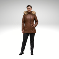 Veste en cuir véritable matelassée marron pour femme, manches longues, vêtement d'hiver haut de gamme