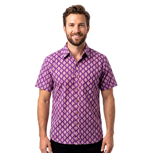 Camisa Casual de Manga Corta con Estampado Morado para Hombre, con Cuello Camisero, Tela de Algodón para Verano - Product Image 4