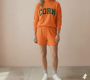 Ensemble haut à col roulé et short pour femme, style streetwear, tissu polaire 100% polyester, écologique - Product Image 1