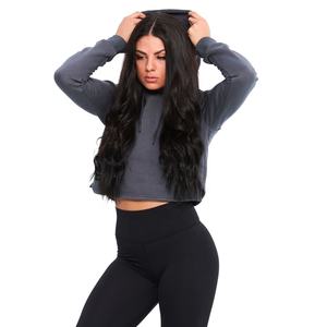 Sudadera con capucha recortada de Invierno para mujer OEM, forro polar de algodón con estampado de hojaldre bordado, forro antiretráctil, posición del logotipo frontal - Product Image 4