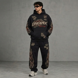 Ensemble de survêtement pour homme en coton épais noir délavé à l'acide, style streetwear, personnalisable avec étiquette privée - Product Image 1