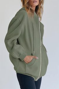 Sweat à capuche zippé tendance pour femme, personnalisable avec logo, en molleton épais, coupe oversize courte, style streetwear vintage décontracté - Product Image 4
