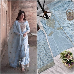 NEW READY WEAR 3 PIECE SALWAR KAMEEZ FANCY <b>KURTI</b> PLAZZO DUPATTA EMBROIDERY SEQUENCE WORK MODERN PARTY WEDDING ALL SEASONS FATEMA - Product Image 4