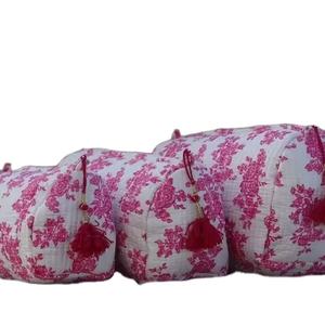 Set 3 Indian Cotton Floral Print for Toiletry Bags Quilted <b>Wash</b> Bag Shaving Kit Vanity Case Zipper Closure Fashionable <b>Travel</b> - Product Image 1