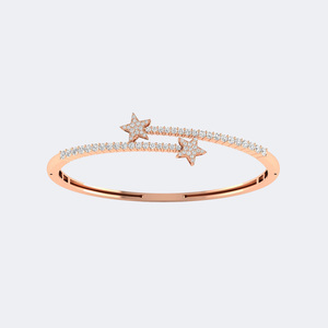 1.40CTW Round Pave <b>Set</b> Diamond <b>Bangle</b> Cuff Bracelet Gold Lab Grown E-FColor Sparkle Open Wrap Jewelry for Women - Product Image 5