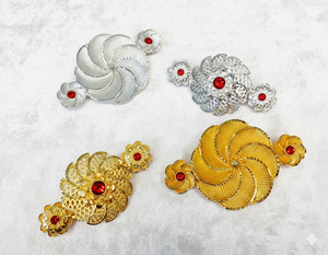 Peigne à cheveux vintage plaqué or, fait main, écologique, étanche, élégant, en alliage, avec mini pierres rouges, fleurs, animaux et pompon - Product Image 6