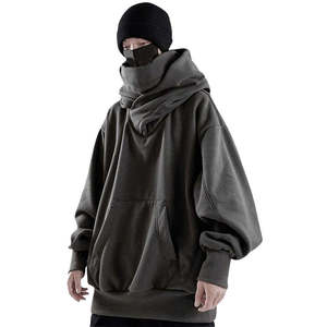Sweat-shirt Techwear surdimensionné personnalisé pour homme, style Ninja, streetwear, hip-hop, col montant, masque intégré, coupe ample, noir urbain - Product Image 6