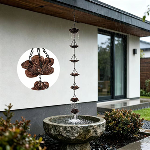 Chaîne de pluie Lotus en métal, chaîne de drainage de gouttière décorative, attrape-pluie pour cour, villa, jardin extérieur - Product Image 2