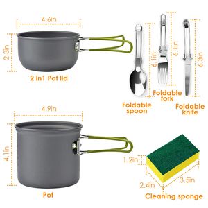 Set di 8 Pezzi di Pentole in Alluminio, Fornello da Campeggio, Coltello, Forchetta, Cucchiaio Pieghevoli, Set per Escursionismo e Picnic - Product Image 6