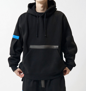 Sweat-shirt à capuche noir pour homme, coupe oversize, en coton French Terry, avec poche, style décontracté pour l'automne, logo sur la manche gauche - Product Image 6