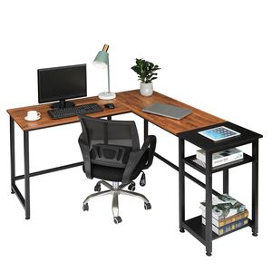 Scrivania per Computer Retrò Colorata e Nera 140cm, in Truciolato con Rivestimento in Triamina, a Forma di L ad Angolo Retto, Stile Vintage - Product Image 1