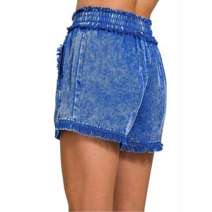 Shorts de mezclilla naranja de cintura alta personalizados de alta calidad al por mayor con dobladillo deshilachado, estilo casual de verano, desgastados y sin rematar - Product Image 5