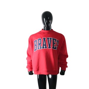 BRAVES Red <b>Mock</b> <b>Neck</b> Crew <b>Neck</b> Sweatshirt 100% Cotton Fleece Pullover Men Regular Fit Letter Print Front Casual Autumn Wear - Product Image 3