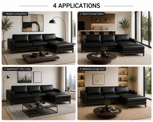 Sofá Seccional Clásico Tradicional de Cuero Genuino con Chaise Longue, Color Negro, Muebles de Lujo para Sala de Estar, Hotel y Hogar - Product Image 3