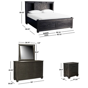 Rustic Solid Wood Bedroom Set with Storage King <b>Size</b> <b>Bed</b> Dresser and Nightstand Antique Finish Farmhouse Style Furniture - Product Image 5