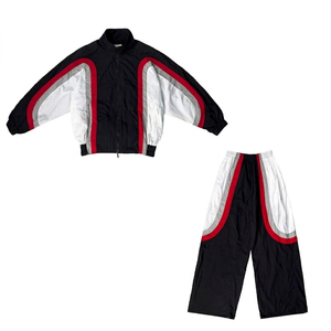 Calorie Sportswear Unisex Custom Quarter-Zip Embroidered Velour Windbreaker Set Regular Fit Reflective <b>Strip</b> Windproof - Product Image 1