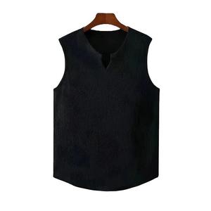 <b>Men's</b> <b>White</b> V-neck Sleeveless Tank Top Casual Breathable Cotton Solid Color Woven Design Workout Fitness <b>Vest</b> - Product Image 6
