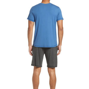 Conjunto de Camiseta de Algodón Verde para Hombre, Cuello Redondo, Color Sólido, Estilo Casual, Primavera, Tejido, 2 Piezas, Estilo Vintage, ODM - Product Image 3